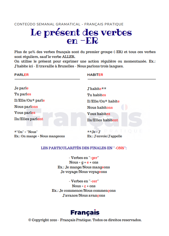 Exercícios básicos de língua francesa com gabarito - ProFrancês